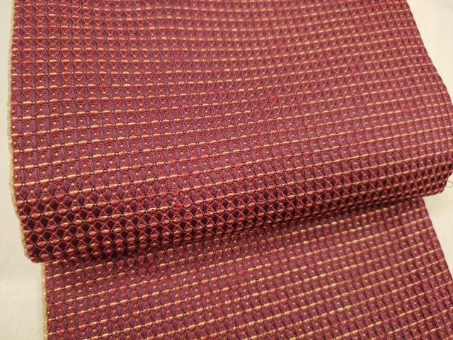 平和屋着物●両面 半幅帯 格子 金糸 正絹 逸品 DABE6246cm