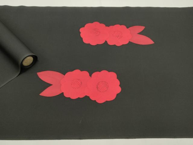 平和屋着物▼塩瀬 名古屋帯 帯反物 枝花文 黒地 逸品 未使用 DABE6667zy