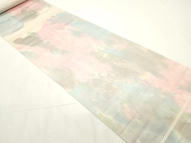 平和屋着物▼袋帯 帯反物 霞文 銀通し地 逸品 未使用 DABE6678zy