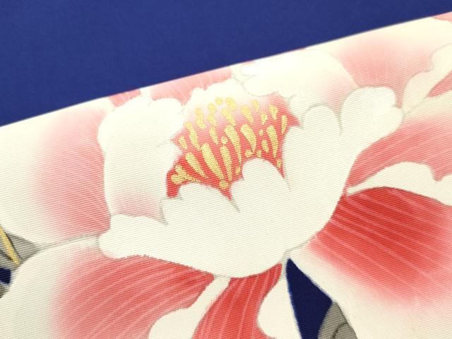 平和屋着物▼塩瀬 名古屋帯 帯反物 牡丹 金彩 逸品 未使用 DABE6765zy