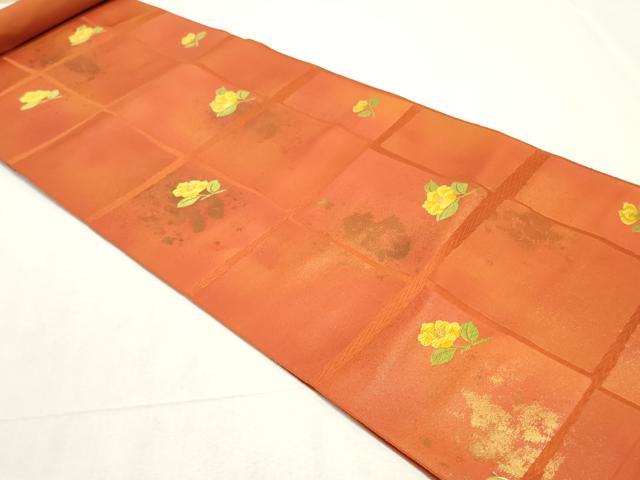 平和屋着物▼西陣 名古屋帯 帯反物 唐織 格子花文 金糸 証紙付き 逸品 未使用 DABE6910zy