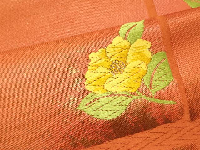 平和屋着物▼西陣 名古屋帯 帯反物 唐織 格子花文 金糸 証紙付き 逸品 未使用 DABE6910zy