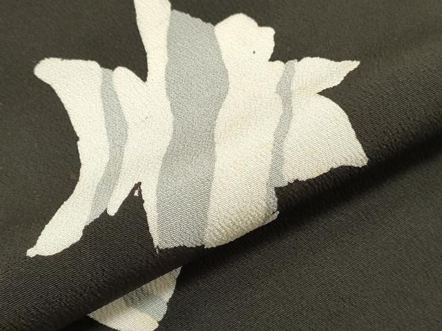 平和屋着物▼小紋 解き反物 着尺 ろうけつ染 草葉文 黒地 逸品 DABE6917zy