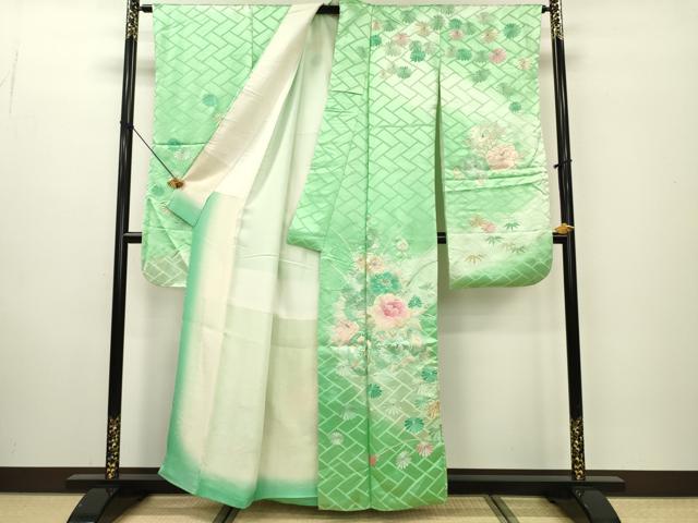 平和屋着物■豪華振袖 総刺繍 花車文 暈し染め 銀糸 正絹 逸品 DABE6996zy
