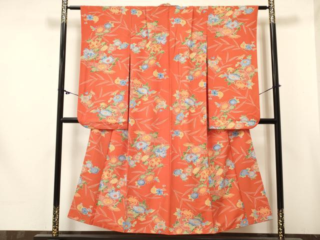 平和屋着物∵女の子 十三参り 子供 祝着 型染 風景花文 逸品 DABE7066ma