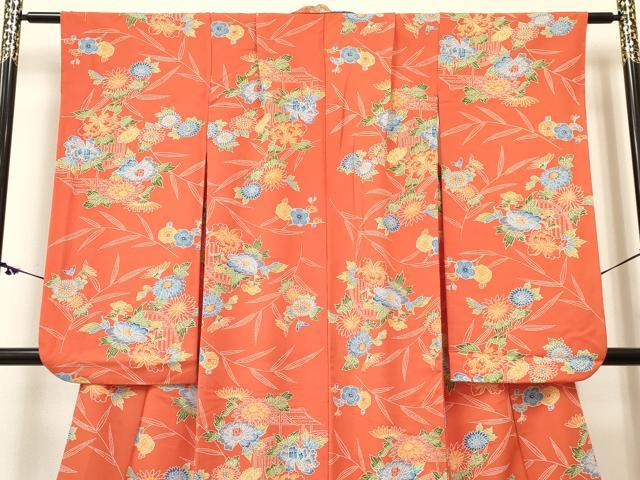 平和屋着物∵女の子 十三参り 子供 祝着 型染 風景花文 逸品 DABE7066ma