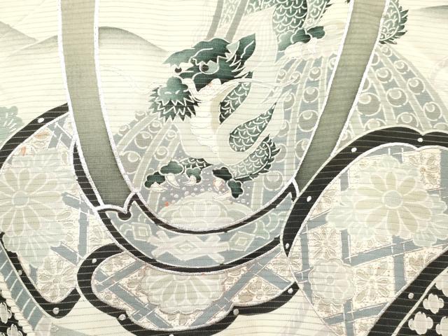平和屋着物*夏物 お宮参り 男の子 祝着 産着 初着 のしめ 絽 龍 兜 絵巻風景文 銀彩 逸品 DABE7118ma