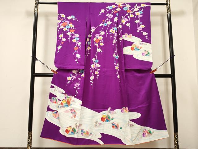 平和屋着物∵女の子 十三参り 子供 祝着 駒刺繍 枝垂れ桜 流水鴛鴦文 金彩 逸品 DABE7182ma