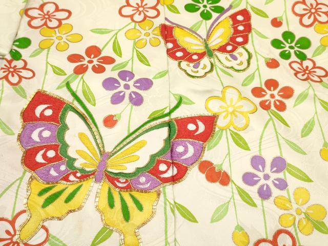 平和屋着物∵女の子 十三参り 子供 祝着 駒刺繍 花蝶文 金彩 逸品 DABE7234ma