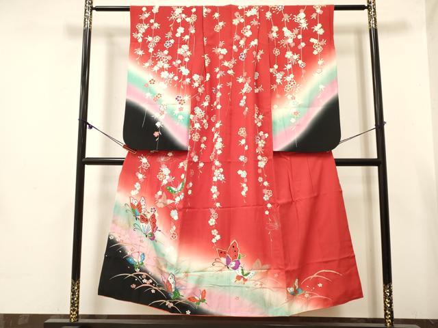 平和屋着物∵女の子 十三参り 子供 祝着 花蝶文 暈し染め 金銀彩 逸品 DABE7235ma