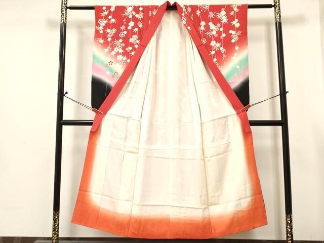 平和屋着物∵女の子 十三参り 子供 祝着 花蝶文 暈し染め 金銀彩 逸品 DABE7235ma
