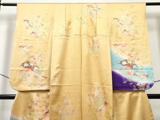 平和屋着物∵女の子 十三参り 子供 祝着 扇面花蝶文 暈し染め 金彩 逸品 DABE7374ma
