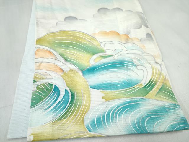 平和屋着物*夏物 お宮参り 男の子 祝着 産着 初着 のしめ 絽 駒刺繍 鷹 鷲 立波笹文 暈し染め 銀彩 逸品 DABE7386ma