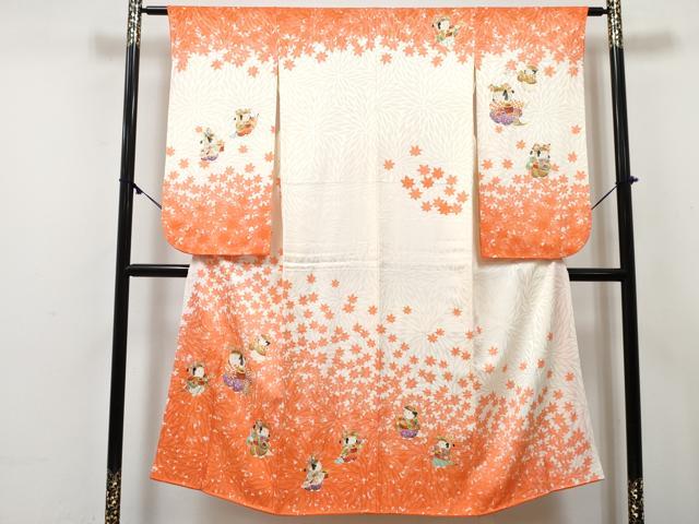 平和屋着物∵女の子 十三参り 子供 祝着 駒刺繍 唐子遊び 金彩 逸品 DABE7427ma