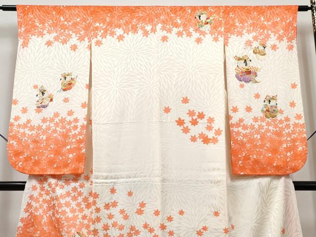 平和屋着物∵女の子 十三参り 子供 祝着 駒刺繍 唐子遊び 金彩 逸品 DABE7427ma