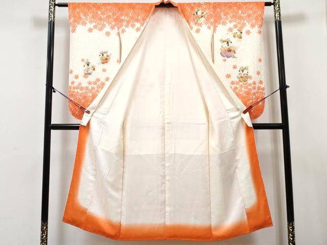 平和屋着物∵女の子 十三参り 子供 祝着 駒刺繍 唐子遊び 金彩 逸品 DABE7427ma