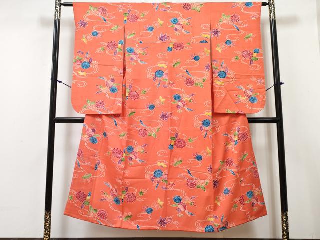 平和屋着物∵女の子 十三参り 子供 祝着 型染 流水花文 逸品 DABE7433ma