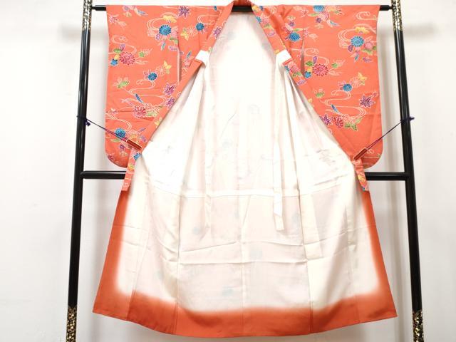平和屋着物∵女の子 十三参り 子供 祝着 型染 流水花文 逸品 DABE7433ma