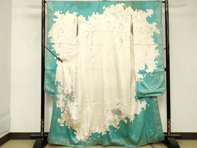 平和屋着物●豪華振袖　ラインストーン　草花文　金銀彩　正絹　逸品　DABC2441ud 平和屋着物□豪華振袖 草花文 金銀彩 正絹 逸品 DABE7777cd