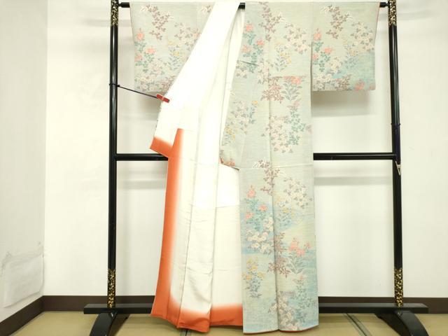 平和屋着物■訪問着 草花文 鬼しぼ縮緬 正絹 逸品 DABE7899cd