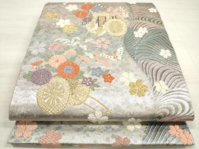 平和屋着物◎六通柄袋帯 唐織 花車文 箔錦つづれ 金銀糸 正絹 逸品 DABE8041xg