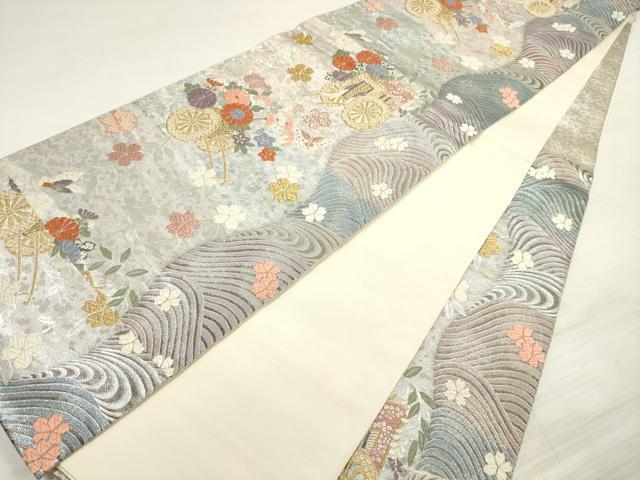 平和屋着物◎六通柄袋帯 唐織 花車文 箔錦つづれ 金銀糸 正絹 逸品 DABE8041xg