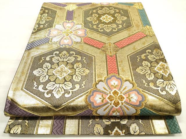 平和屋着物◎六通柄袋帯 唐織 慶長亀甲文 金糸 正絹 逸品 DABE8138xg
