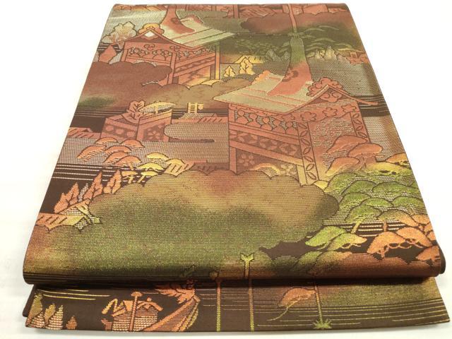 平和屋着物◎六通柄袋帯 風景文 山車 金糸 正絹 逸品 DABE8143xg