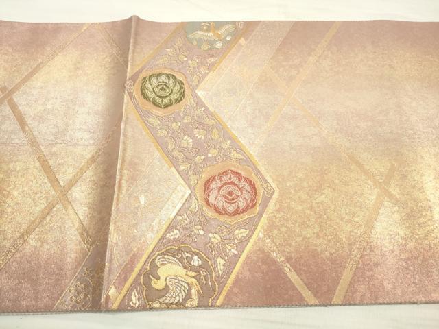 平和屋着物◎太鼓柄袋帯 ばちる 撥鏤 花鳥文 金銀糸 引箔 正絹 逸品 DABE8166xg