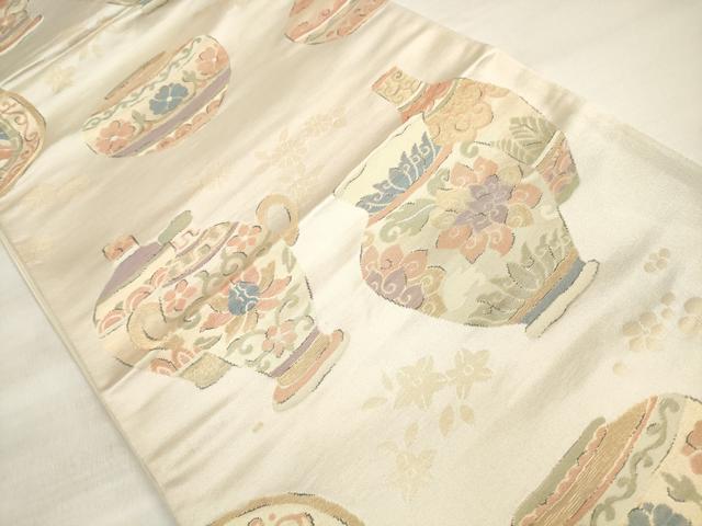 平和屋着物◎西陣 六通柄袋帯 陶器花文 金糸 証紙付き 正絹 逸品 DABE8173xg