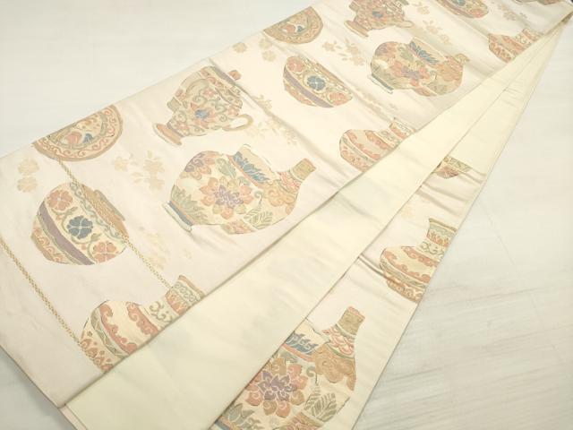 平和屋着物◎西陣 六通柄袋帯 陶器花文 金糸 証紙付き 正絹 逸品 DABE8173xg