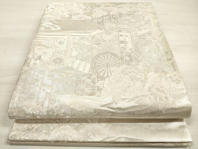 平和屋着物●六通柄袋帯　紬地　草花　銀糸　正絹　逸品　未使用　DABE1338op 平和屋着物○六通柄袋帯 紬地 草花 銀糸 正絹 逸品 未使用 DABE1338op