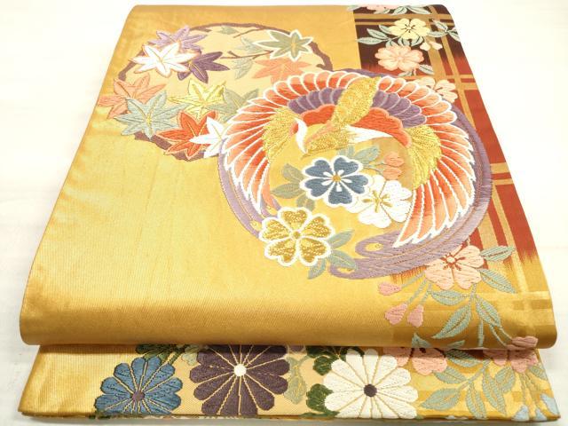 セール 特売 平和屋着物◎六通柄袋帯 唐織 鳳凰花丸文 金糸 正絹