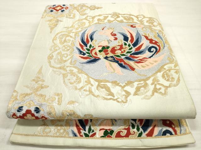 ​【美品】正絹 六通柄 袋帯 唐織 鳳凰花絵皿文 金糸 逸品 訪問着 留袖 平和屋着物◎六通柄袋帯 唐織 鳳凰花文 金銀糸 正絹 逸品