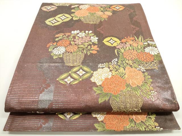 平和屋着物●六通柄袋帯　唐織　草花文　正絹　逸品　DABB3199cm 平和屋着物◎六通柄袋帯 唐織 蜀江花文 金銀糸 引箔 正絹 逸品