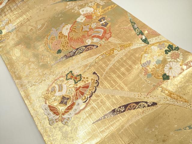 平和屋着物◎六通柄袋帯 唐織 雪輪花蝶文 宝尽くし 金銀糸 正絹 逸品 DABE8305xg