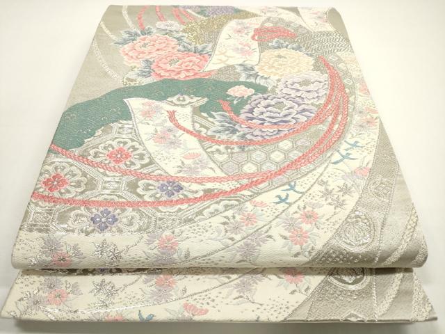 平和屋着物◎六通柄袋帯 束ね熨斗吉祥花鳥文 金銀糸 正絹 逸品 DABE8340xg