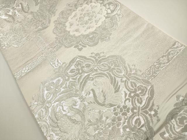 平和屋着物◎六通柄袋帯 唐織 向かい鳥正倉院花文 銀糸 正絹 逸品 DABE8363xg