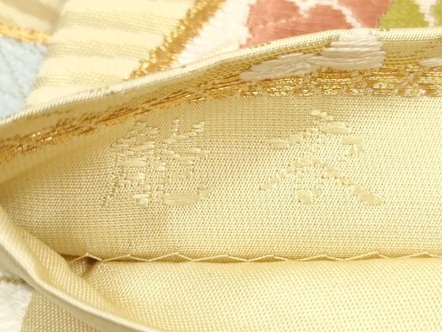 平和屋着物◎六通柄袋帯 唐織 能衣 扇面波文 金糸 正絹 逸品 DABE8435xg