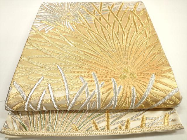 平和屋着物◎六通柄袋帯 松葉文 金銀糸 正絹 逸品 DABE8451xg