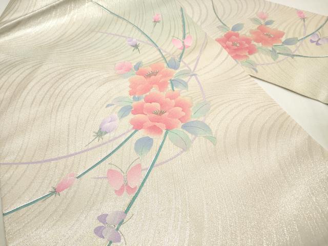 平和屋着物◎九寸名古屋帯 駒刺繍 花蝶文 金銀彩 正絹 逸品 DABE8485xg