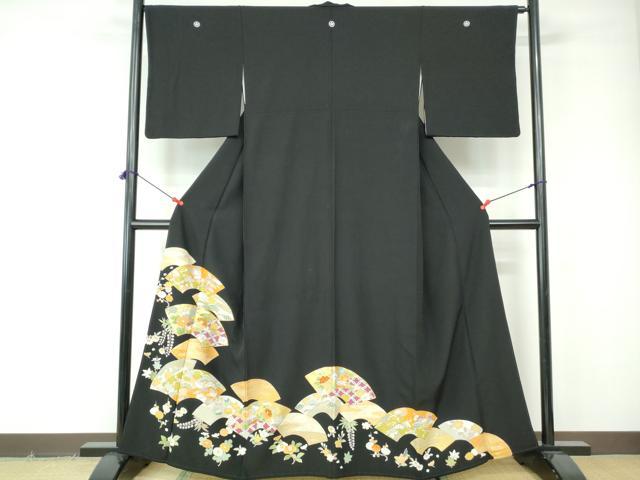 平和屋着物■豪華黒留袖 駒刺繍 地紙花文 金彩 正絹 逸品 DABE8561qa