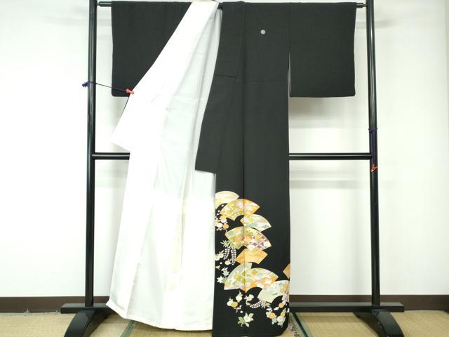平和屋着物■豪華黒留袖 駒刺繍 地紙花文 金彩 正絹 逸品 DABE8561qa
