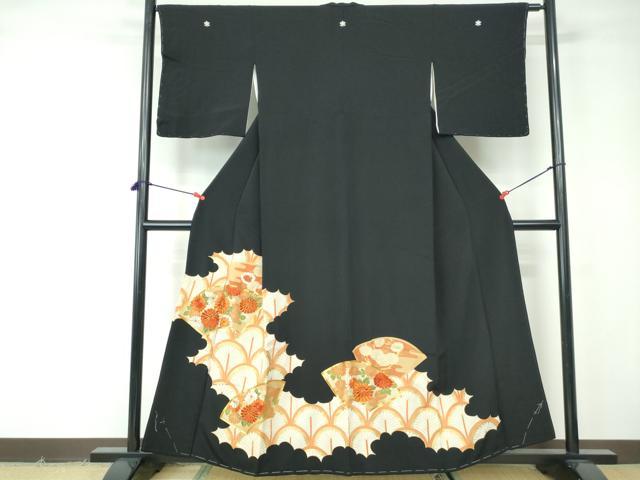 平和屋着物■豪華黒留袖 駒刺繍 地紙花文 金彩 正絹 逸品 DABE8620qa