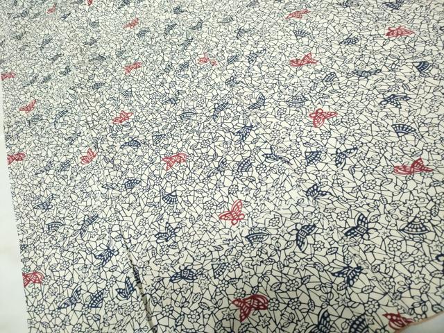 平和屋着物■上質な小紋 型染め 花蝶文 正絹 逸品 DABE8625qa