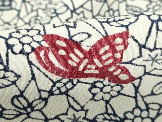 平和屋着物■上質な小紋 型染め 花蝶文 正絹 逸品 DABE8625qa