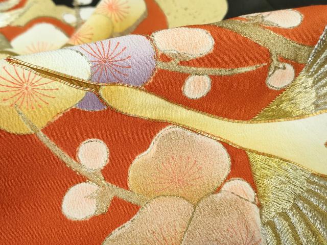 平和屋着物■豪華黒留袖 駒刺繍 飛鶴枝花文 金銀糸 金彩 正絹 逸品 DABE8630qa