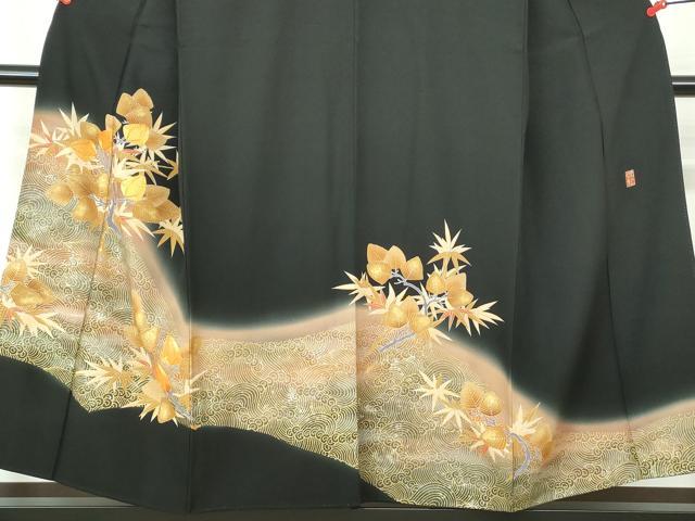 平和屋着物■豪華黒留袖 作家物 駒刺繍 立波葉尽くし文 健龍 暈し染め 金彩 正絹 逸品 DABE8639qa