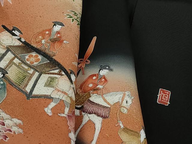 平和屋着物■豪華黒留袖 寿光織 作家物 人物風景文 暈し染め 金糸 正絹 逸品 DABE8695qa