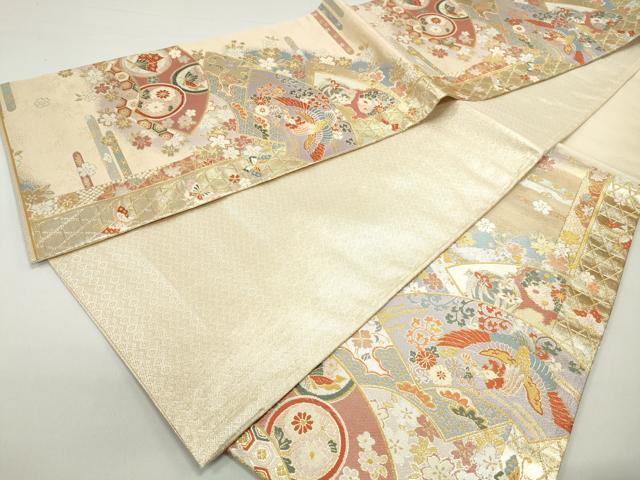 平和屋着物◎佐賀錦 六通柄袋帯 唐織 地紙重ね花鳥文 金糸 正絹 逸品 DABE8737qa